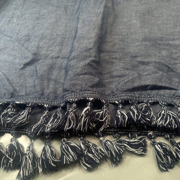 Highline Collective Denim Mini Dress Fringe Tassel Womens Short Sleeve Chambray - Picture 2 of 13